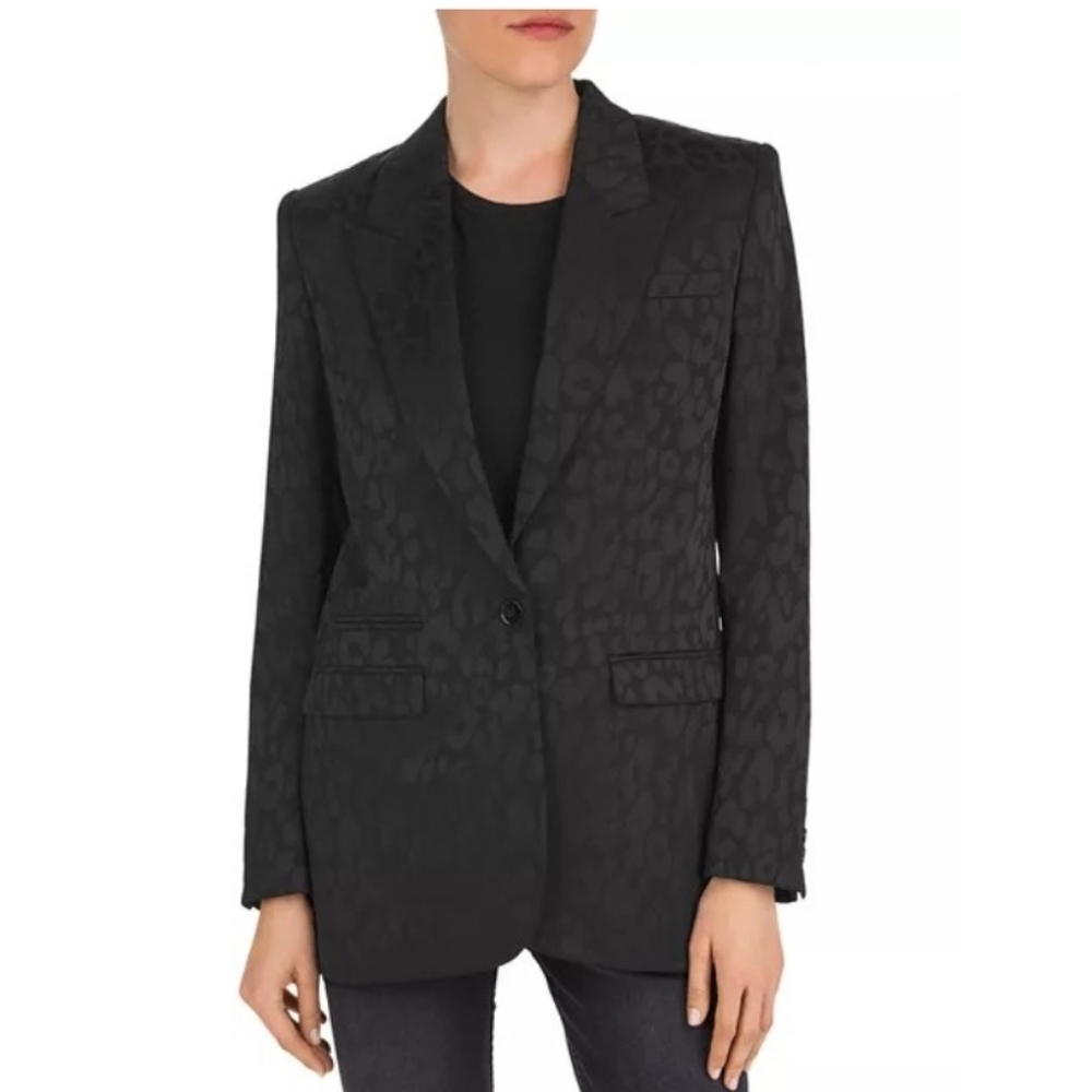 NWT THE KOOPLES Black Tonal Leopard Print Blazer, Sz 36 (US 4), Retail $628